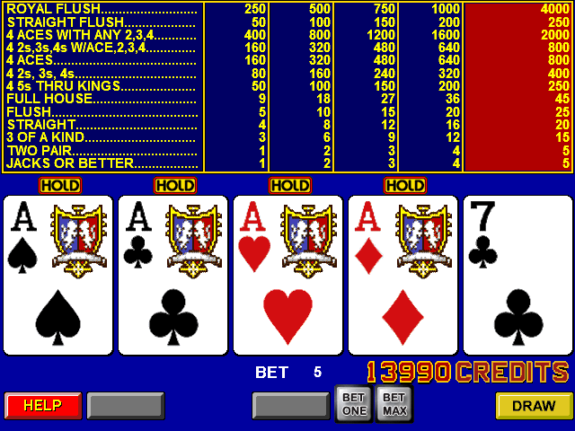 The common Video Poker screen